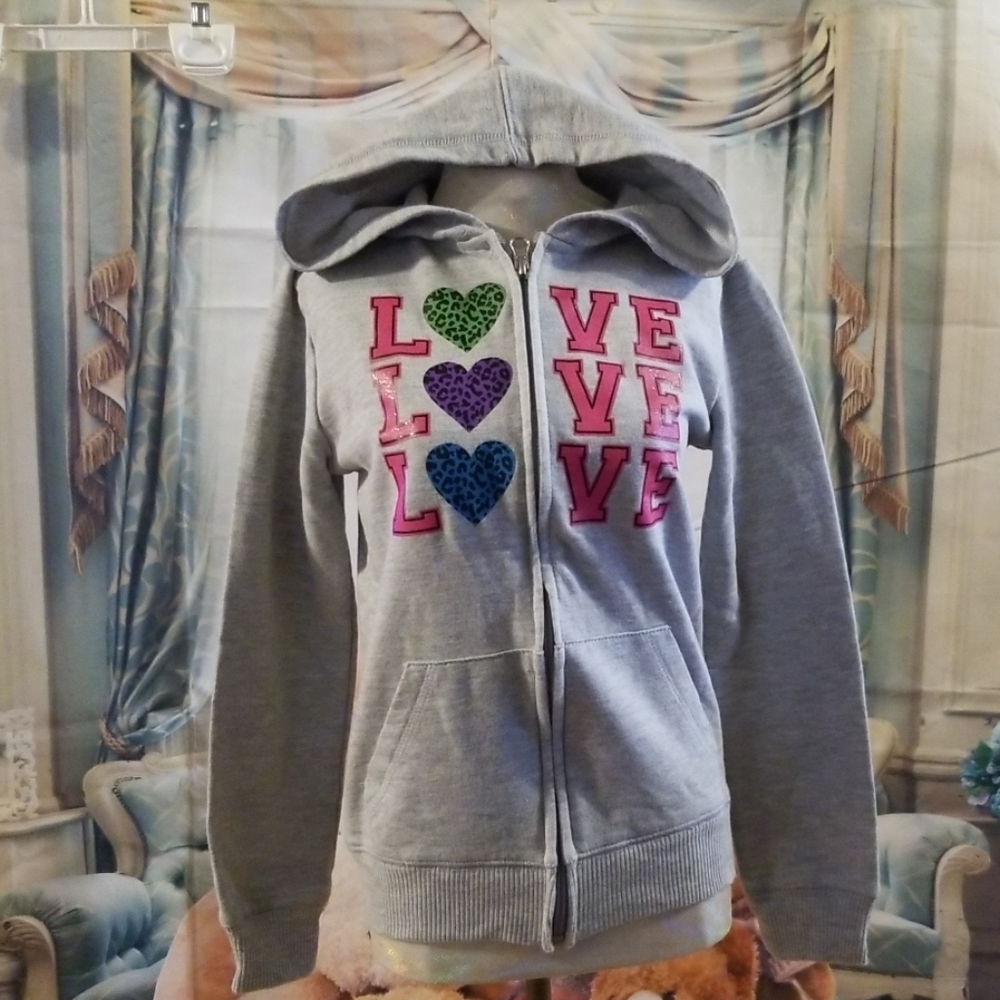 Size 6X Gray Hooded Zip Up Sweatshirt